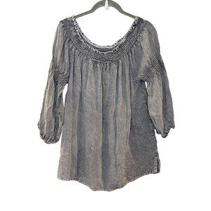 Anandas Collection Boho Peasant Off Shoulder Smocked Acid Wash Rayon Renaissance
